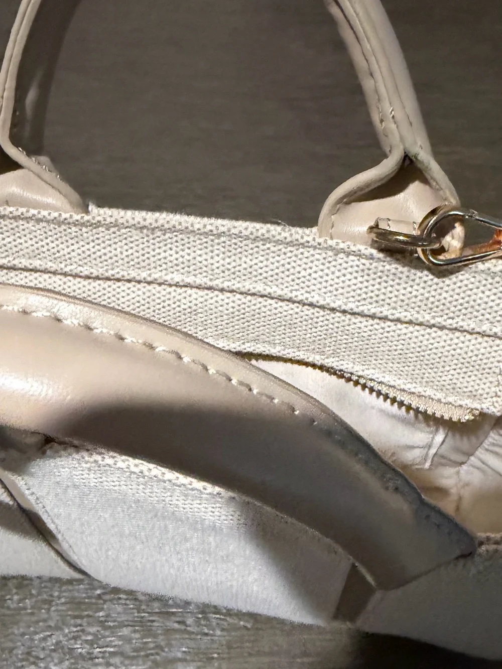 Miztique Cream Canvas & Beige Trim Satchel with Detachable Strap